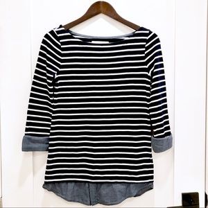 Loft Navy & White Striped Layered Look Top XXS